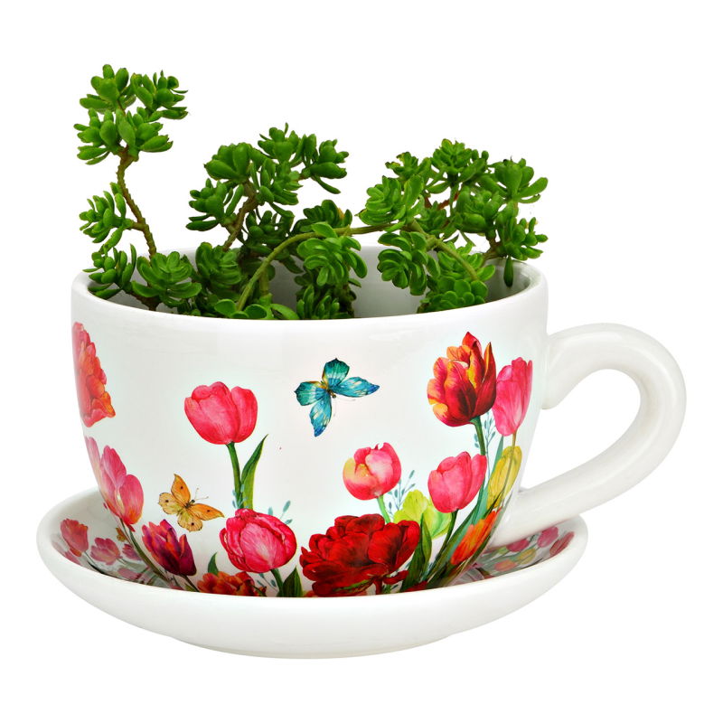GW Ceramic plant cup flower decor, red