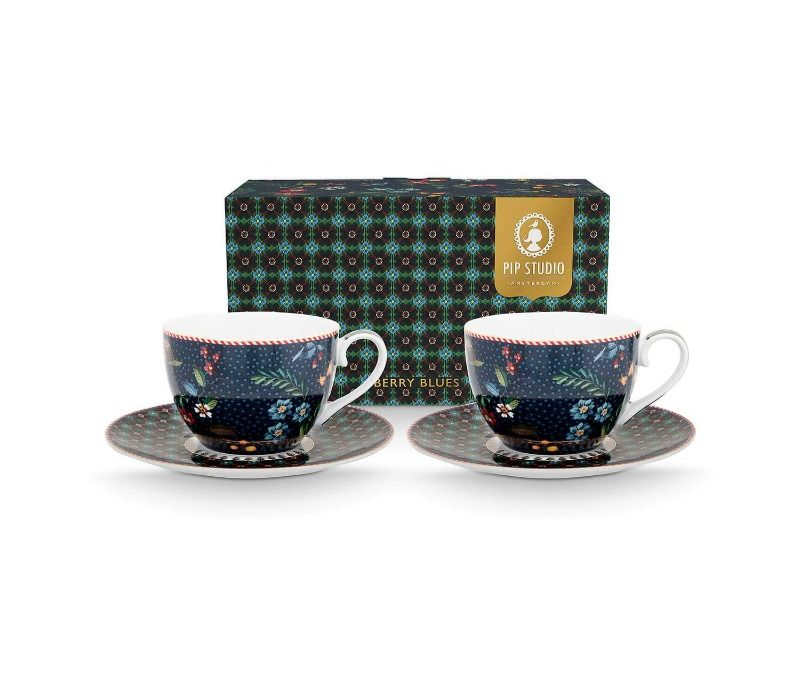 PIP Set/2 Cups and Saucers Berry Blues 2