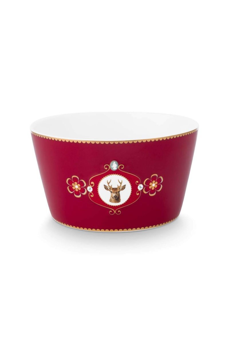PIP Bowl Love Birds Medallion Deer Dark red